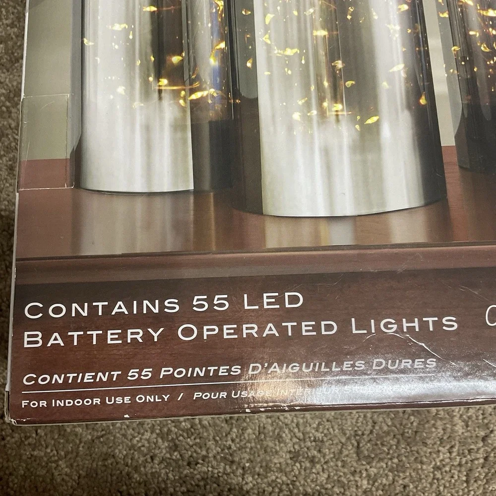 Romantic Glass Hurricanes Candles Set Of 3 Flameless LED Candle Light Lamp Decor